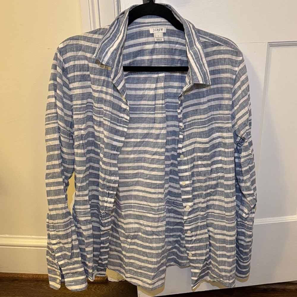 J. Crew Casual Blue and White Striped Shirt